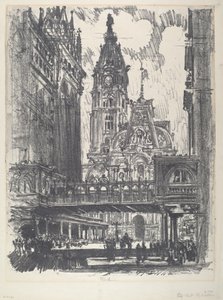 Radnice a most přes Market Street, 1912. od Joseph Pennell