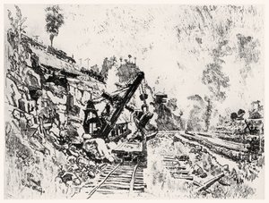 The Cut at Bas Obispo, deska XI z Panamského průplavu od Josepha Pennella, 1912 (uhl na papíře) od Joseph Pennell