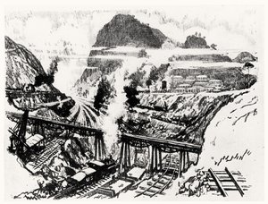 The Cut at Paraiso, deska XVI z Panamského průplavu od Josepha Pennella, 1912 (uhl na papíře) od Joseph Pennell