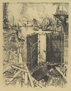 Strážní brána, Gatun Lock, 1912 od Joseph Pennell
