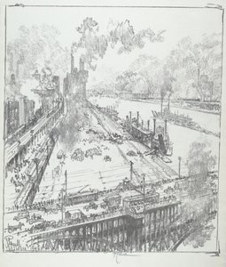 Levee z Eads Bridge, St. Louis od Joseph Pennell