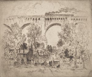 Viadukt, D., L. & W. v Nicholsonu, Pensylvánie, 1919. od Joseph Pennell