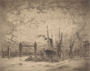 Tower Bridge, večer, 1905. od Joseph Pennell