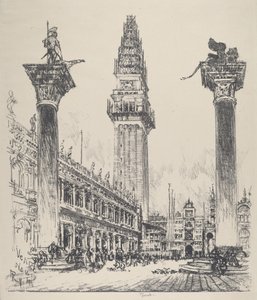 Benátky, přestavba Campanile od Joseph Pennell