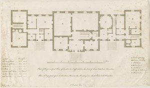Sandon Hall - Plán hlavního patra: rytina, nd [1769-1771] (tisk) od Joseph Pickford