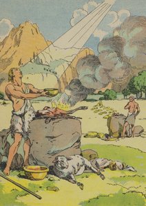 Ábel přinášející oběť Bohu (barevná litografie) od Joseph Porphyre Pinchon