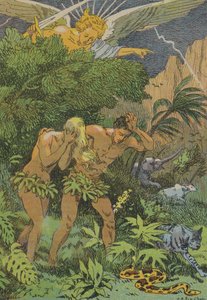Vyhnání Adama a Evy z rajské zahrady (barevná litografie) od Joseph Porphyre Pinchon