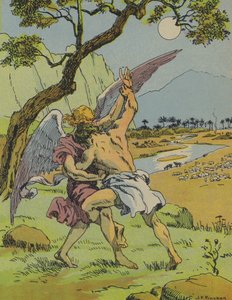 Jákob bojuje s andělem (barevná litografie) od Joseph Porphyre Pinchon