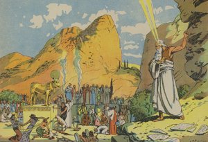Mojžíš a zlaté tele (barevná litografie) od Joseph Porphyre Pinchon