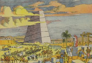 Babylonská věž (barevná litografie) od Joseph Porphyre Pinchon