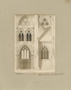 Interiér Lichfield Cathedral - Nave: sépie kresba od Joseph Potter