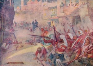 Britští vojáci byli viděni probojovávat si cestu ulicemi, 1908, c1920. od Joseph Ratcliffe Skelton