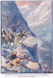 Muži padali po stovkách, drceni valícími se kameny, koseni salvami z mušket. od Joseph Ratcliffe Skelton