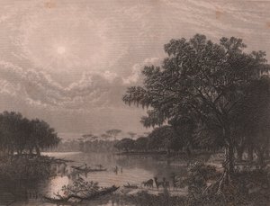 Louisiana Bayou, Spojené státy americké, ocelorytina Roberta Hinshelwooda (1812-po 1875) podle malby Josepha Ruslinga Meekera (1827-1889), cca 16x18 cm