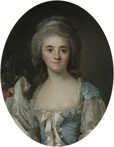 Portrét komtesy de Provence (1753-1810), v půlce těla, v tyrkysových šatech s bílým krajkovým lemem a stuhou. od Joseph Siffred Duplessis