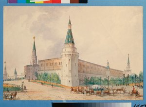 Náměstí vzkříšení a Alexandrova zahrada v Moskvě (Náměstí vzkříšení a Alexandrovská zahrada v Moskvě) - dílo Josepha Viviena (1793-1852), akvarel na papíře, polské umění 19. století, klasicismus - Státní historické muzeum, Mosk