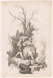 Muž a žena se psem u ohně Zima Four Seasons (název série) od Joseph Wagner (possibly)