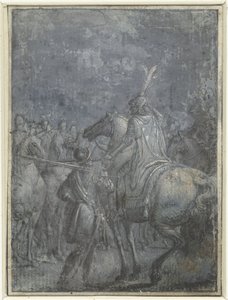 Velitel armády na koni s dalšími jezdci Skupina podobných ilustrací s rytíři a jezdci (název série)