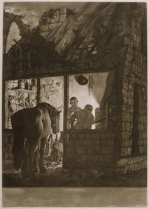 A Farriers Shop, vyryl William Peter (c.1781-1821), 1771 (mezzotinta) od Joseph Wright of Derby