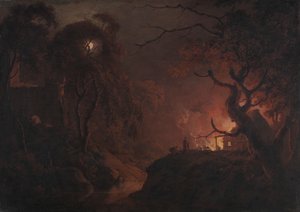 Chata v noci v plamenech od Joseph Wright of Derby