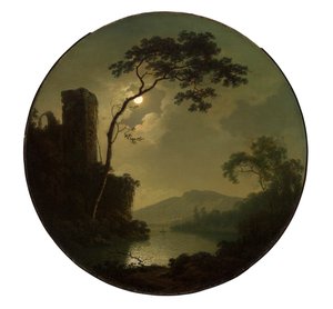 Jezero s hradem na kopci od Joseph Wright of Derby