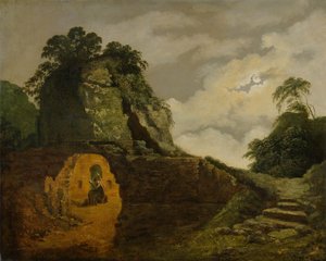 Vergiliův hrob za svitu měsíce, se Silius Italicus od Joseph Wright of Derby