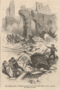 Dělníci táhnoucí trezory z ruin, ilustrace z Frank Leslies Illustrated Newspaper, 1871 od Joseph after Becker