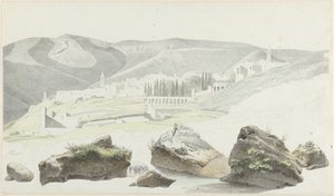 Krajina a panoráma města v Tivoli od Josephus Augustus Knip