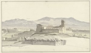Lázně Caracalla v Římě, s Frascati v dálce De Thermen van Caracalla, Řím, se setkal s de Porta Latina en in de verte Frascati