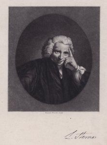 Laurence Sterne , irský spisovatel a duchovní, autor Tristram Shandy (rytina) od Joshua (after) Reynolds