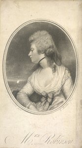 Paní Robinsonová. Mary Robinsonová, rozená Darbyová, známá jako Perdita (1758-1800). Anglická herečka, básnířka a spisovatelka. První veřejná milenka krále Jiřího IV. v době, kdy byl ještě princem z Walesu. Portrét podle sira Joshuy Reynoldse.