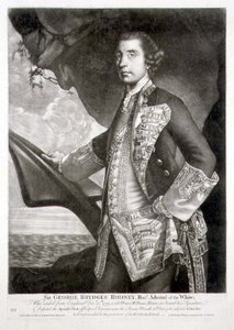 Portrét Sira George Brydgese Rodneyho (1719-92) admirála Bílého, vyrytý Williamem Dickinsonem (1746-1823) hospoda. od Carington Bowles (fl.1744-93) (rytina) od Joshua (after) Reynolds