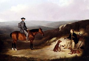 John Kerr Watson nasedl na střílejícího poníka se svým strážcem na Yorkshire Moors (olej na plátně) od Joshua Dalby