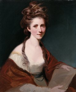 Portrét Angeliky Kauffmannové, poloviční v bílé barvě s červeným šátkem od Joshua Reynolds