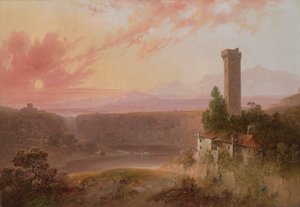 Pohled na jezero Nemi při západu slunce