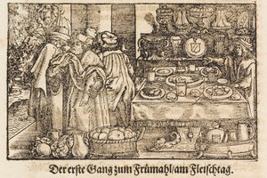 Nová kuchařka od Marxe Rumpolta. První ilustrovaná německá kuchařka, 1604.