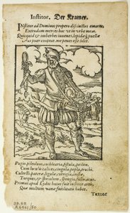 Der Kramer (Kramář) z De omnibus illiberalibus sive mechanicis artibus od Hartmanna Schoppera, deska 50 z Dřevoryty z knih XVI. století od Jost Amman