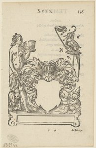 Emblém s prázdným heraldickým štítem, folio 156 z Anthologia Gnomonica od Jost Amman