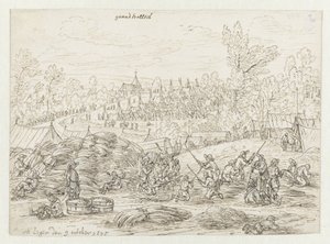 Pohled na tábor armády Willem III poblíž Grand-Hallet, Lutych