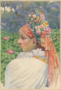 Slovenská nevěsta pár Uprka, Joza (1861-1940). Olej na plátně, rozměr: 54,8x37 od Joža Uprka