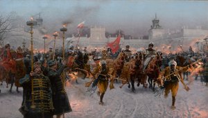 Odjezd Jana III Sobieského a Marysienky z Wilanówa, 1897.