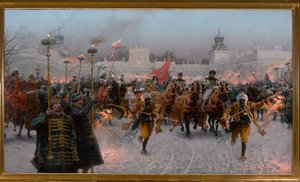 Odjezd Jana III Sobieského a Marysienky z Wilanówa, 1897.