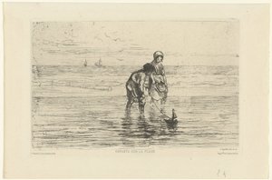 Děti si hrají s lodí na pláži Enfants sur la plage (název na objektu) od Jozef Israëls