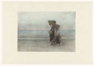Žena s dítětem, procházky po pláži od Jozef Israëls