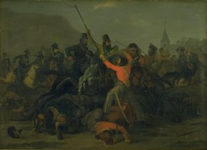 Pád plukovníka Bonckeho Bönnichsena 6. prosince 1813 během souboje mezi jutskými dragouny a kozáky od Jørgen V. Sonne