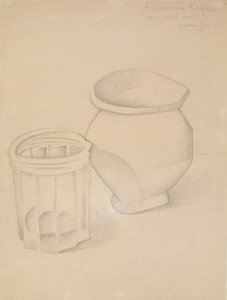 Sklo a váza, kolem roku 1911 (grafit na tkaném papíře) od Juan Gris