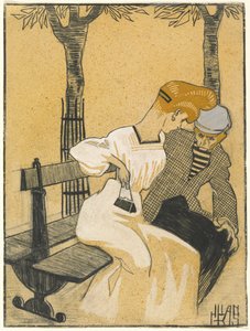 Muž a žena na lavičce od Juan Gris