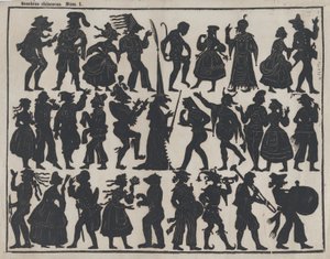 List 1 figurek pro čínské stínové loutky, ca. 1850-70.