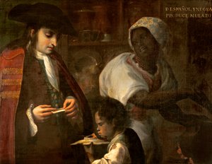 Španěl a černý produkují mulata, kolem roku 1715