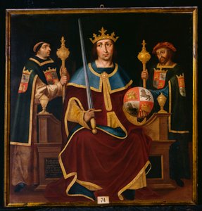 Svatý Ferdinand na trůnu se dvěma dvořany